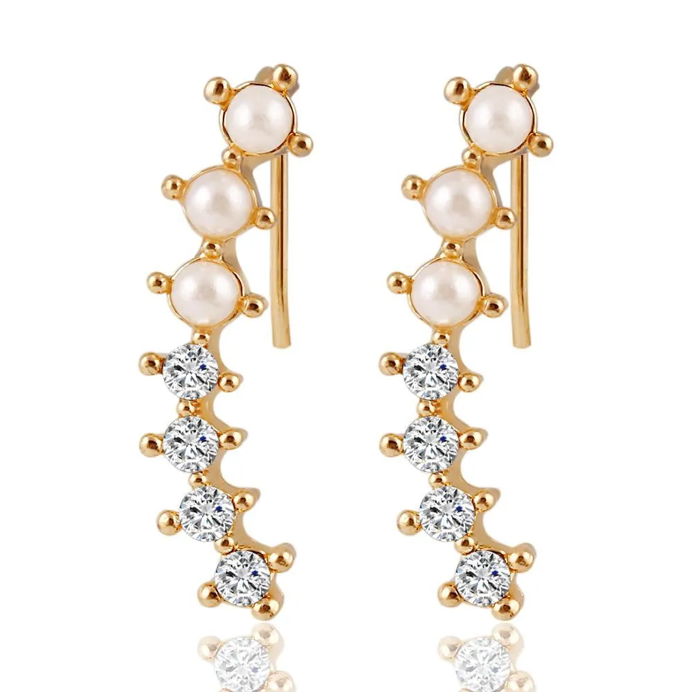 Fashion Hot Ladies Womens Sweet Gold Color simulated Pearl Crystal 6 Beads Cuff Ear Clips Earring Style Earrings Jewelry