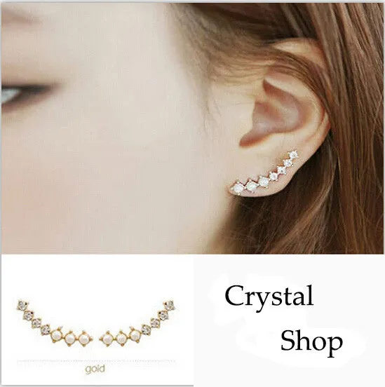 Fashion Hot Ladies Womens Sweet Gold Color simulated Pearl Crystal 6 Beads Cuff Ear Clips Earring Style Earrings Jewelry