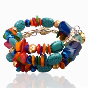 Fashion Imitation Gemstone Jewelry Charm Bracelet Handcraft Multilayer Natural Stone Resin bracelet bangles For Women