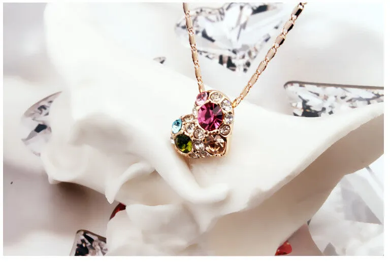 Fashion Jewelry for women 18K Rose Gold Plated Crystal Wedding Bridal Asymmetrical Heart Color Jewelry sets