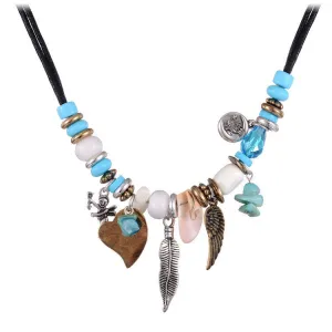 Fashion Jewelry New Turquoise Pendant Necklaces Blue Beads Shell Leaf Shape Handcraft Rope Chain Necklace Statement Bijoux