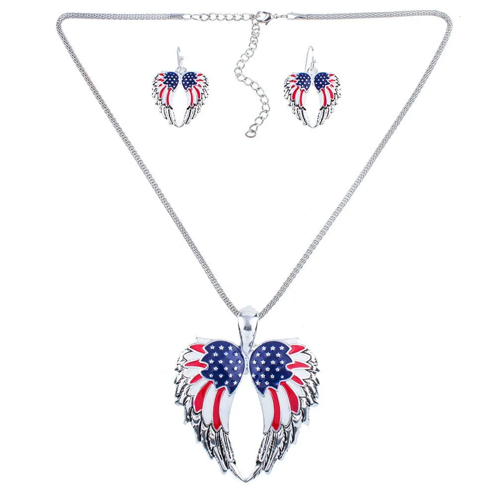 Fashion Jewelry Sets Hight Quality Necklace Sets For Women Jewelry Multicolor USA Flag Unique Wing Design Party Gift