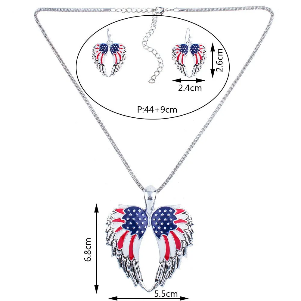 Fashion Jewelry Sets Hight Quality Necklace Sets For Women Jewelry Multicolor USA Flag Unique Wing Design Party Gift