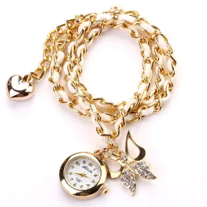 Fashion New Hot Women Luxury Brand Heart Butterfly Dress Bracelet Wristwatch Women Party Dress Casual Watches Gift