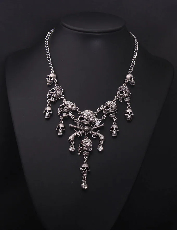 Fashion Pirates of the Caribbean Design Choker Jewelry Vintage Bones Chains Rhinestones Skulls Pendants Necklaces