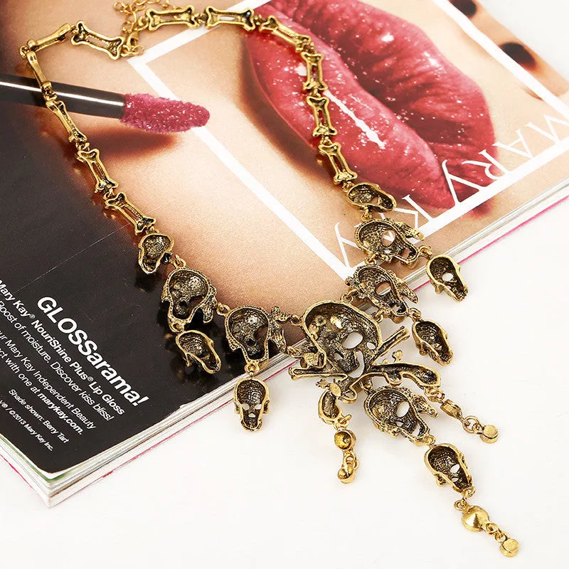 Fashion Pirates of the Caribbean Design Choker Jewelry Vintage Bones Chains Rhinestones Skulls Pendants Necklaces