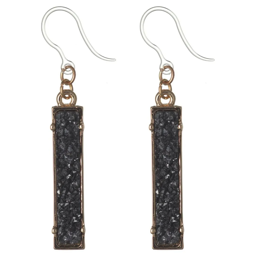 Faux Druzy Bar Dangles Hypoallergenic Earrings for Sensitive Ears Made with Plastic Posts