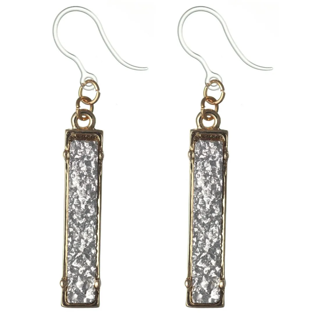 Faux Druzy Bar Dangles Hypoallergenic Earrings for Sensitive Ears Made with Plastic Posts