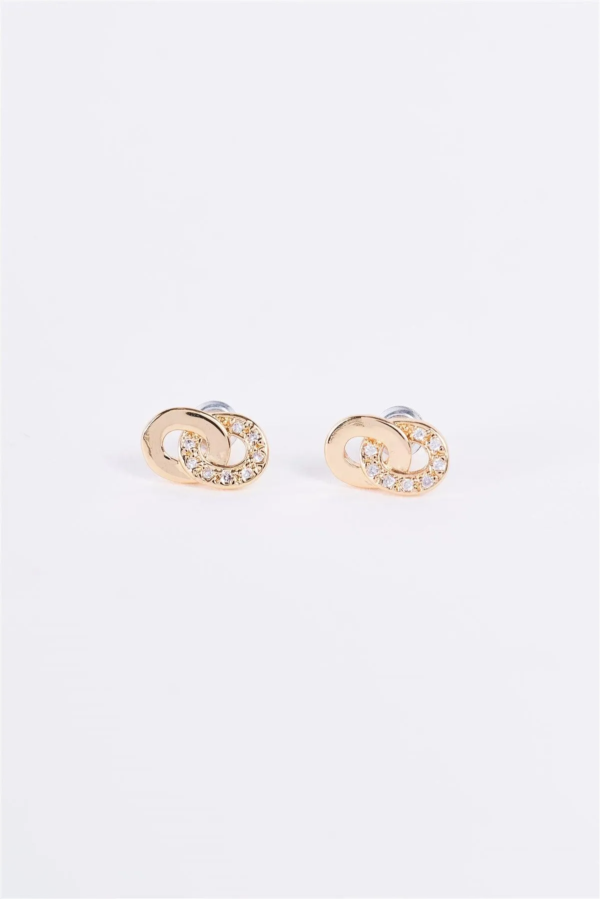 Gold & Rhinestone Incrusted Linked Hoop Stud Earrings