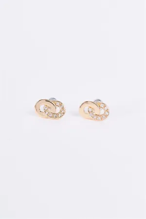 Gold & Rhinestone Incrusted Linked Hoop Stud Earrings