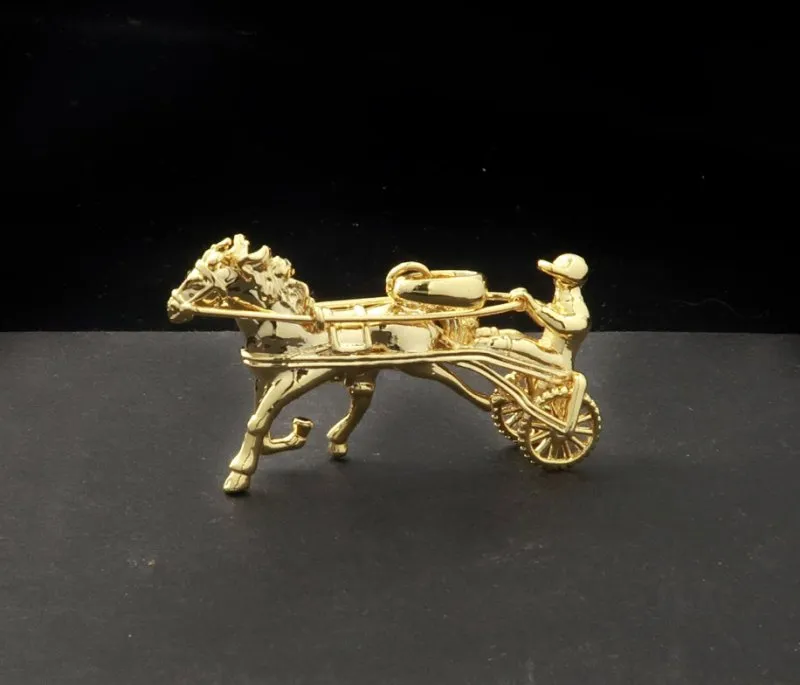 Gold Gypsy Horse & Cart Pendant 20/24 Inch 4mm Cuban Chain