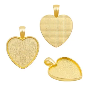 Gold Heart Shape Cameo Base Metal Charm (2 pieces)