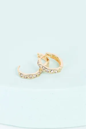 Gold Rhinestone Tiny Huggie Earrings