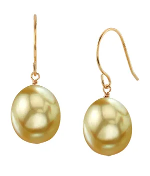 Golden South Sea Drop Pearl Dangling Tincup Earrings