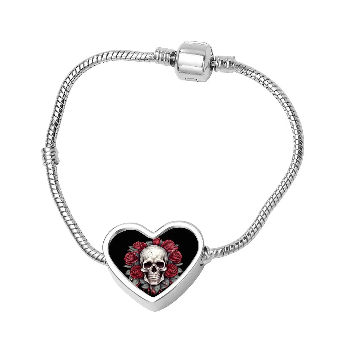 Gothic Rose Heart Shaped Photo Snake Bone Bracelet