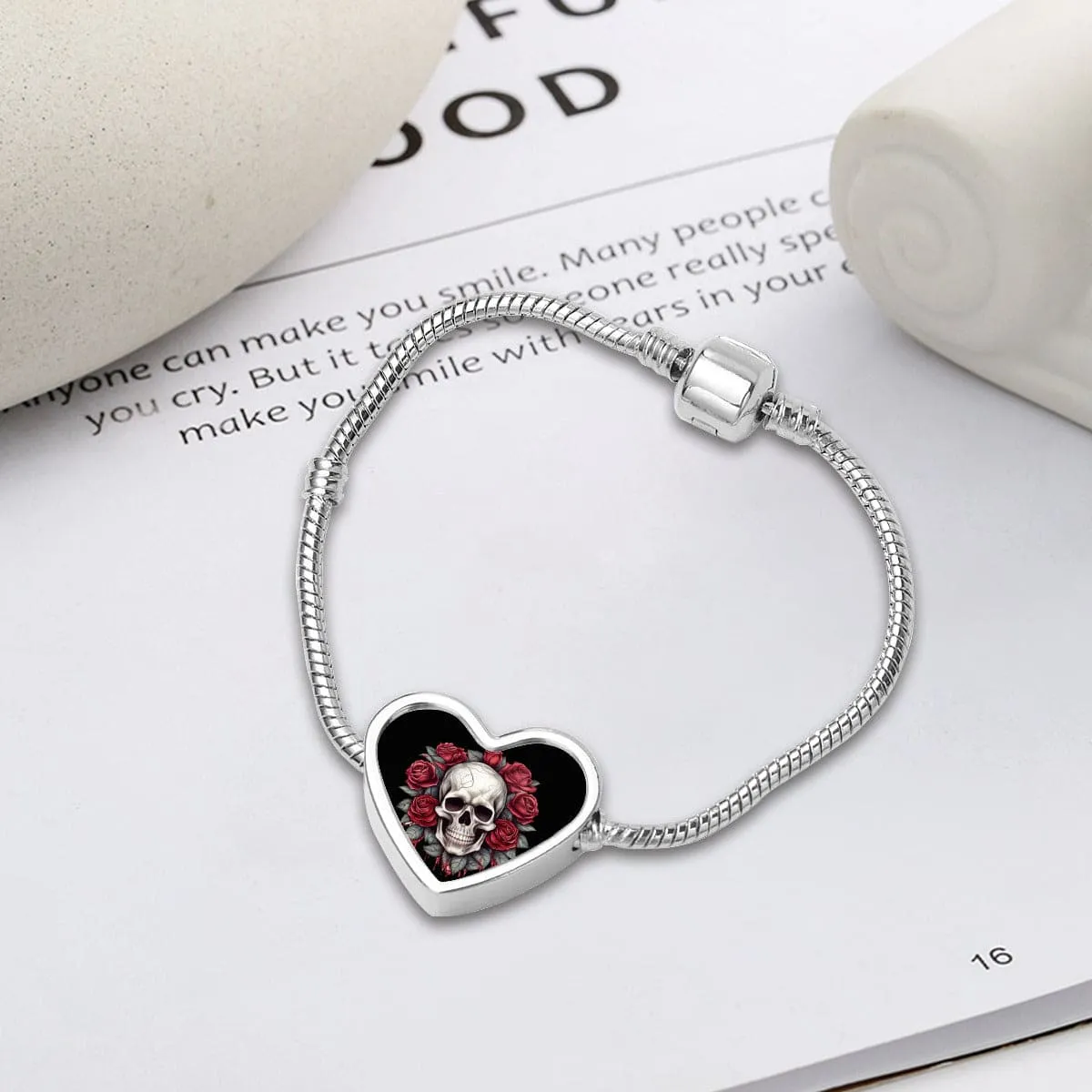 Gothic Rose Heart Shaped Photo Snake Bone Bracelet