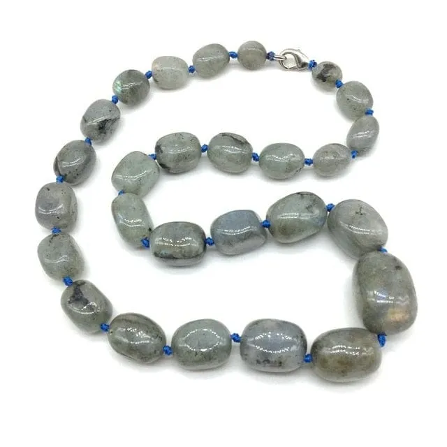 Hand-made Gradient Natural Stone Birthstone Necklaces Mottled Beads Size 9x12 mm to 16x24mm