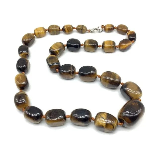 Hand-made Gradient Natural Stone Birthstone Necklaces Mottled Beads Size 9x12 mm to 16x24mm