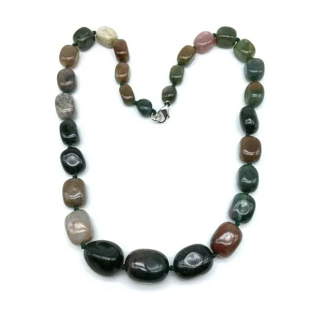 Hand-made Gradient Natural Stone Birthstone Necklaces Mottled Beads Size 9x12 mm to 16x24mm