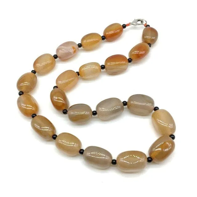 Hand-made Gradient Natural Stone Birthstone Necklaces Mottled Beads Size 9x12 mm to 16x24mm