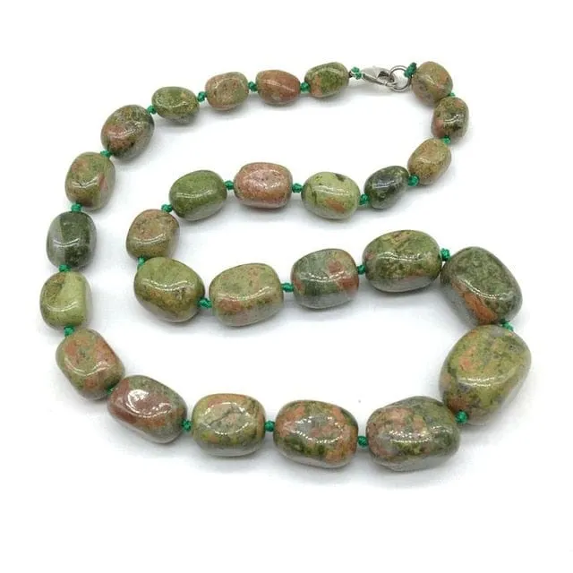 Hand-made Gradient Natural Stone Birthstone Necklaces Mottled Beads Size 9x12 mm to 16x24mm