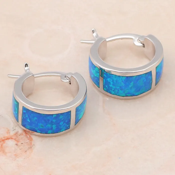 High Quality Blue Fire Opal Silver Stamped Hoop Earrings Fashion Jewelry Opal Jewelry Gifts