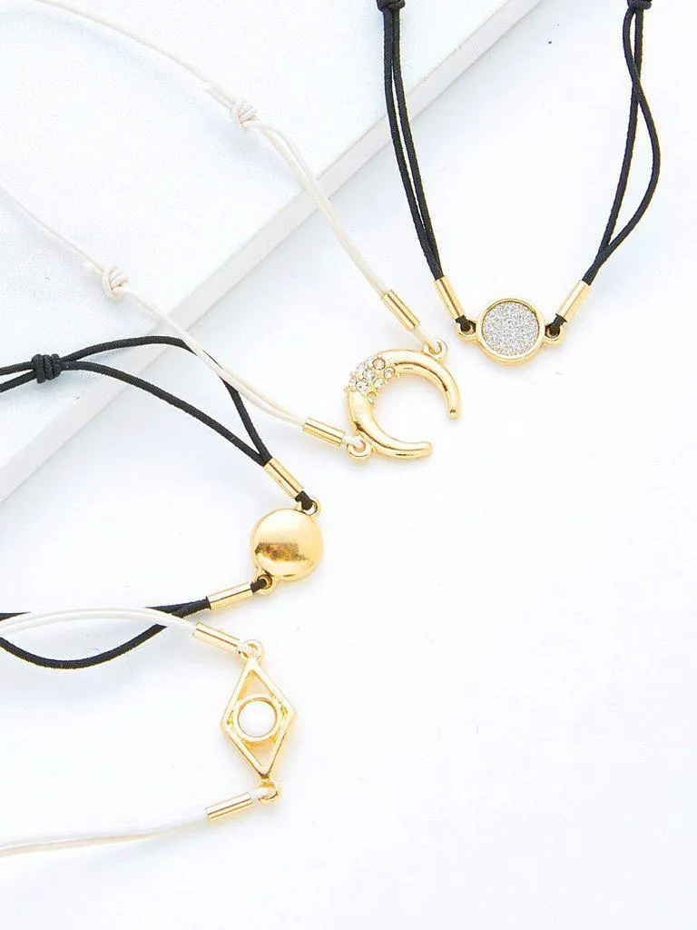 Horn & Round Charm Drawstring Bracelet Set