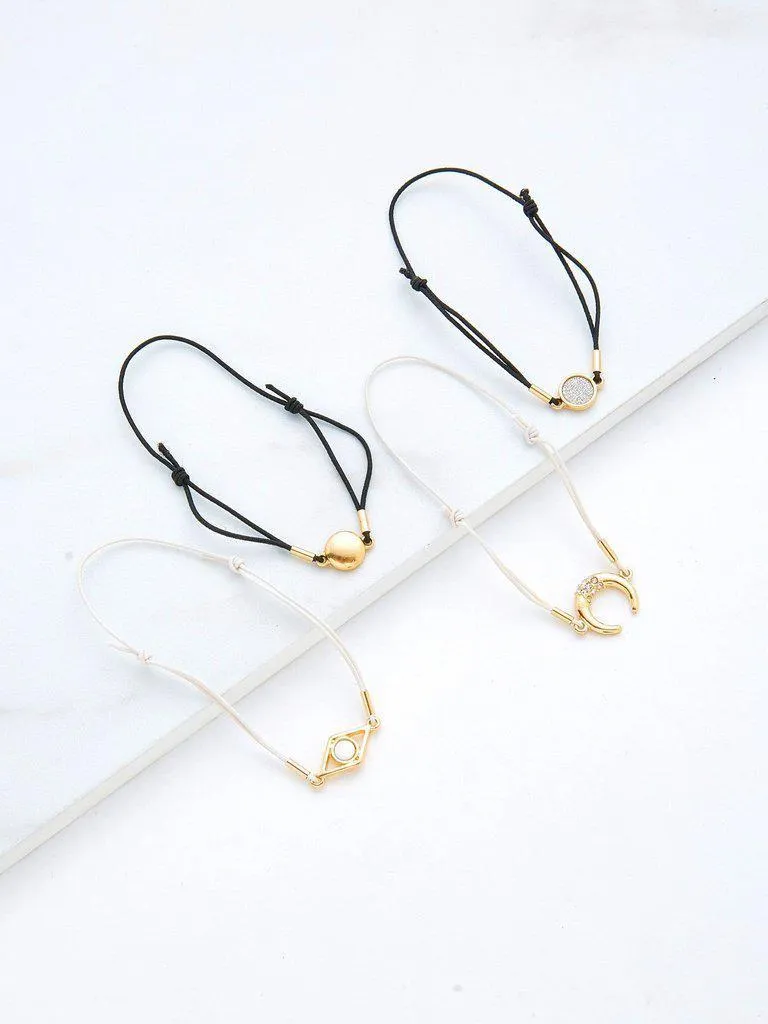 Horn & Round Charm Drawstring Bracelet Set