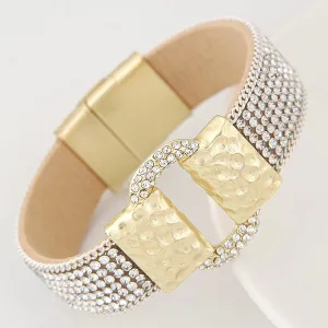 Hot Fashion Sparkling Full Rhinestone Belt Buckle Wide Magnetic Leather bracelets & bangles Women Statement Pulsera Mujer Bijoux