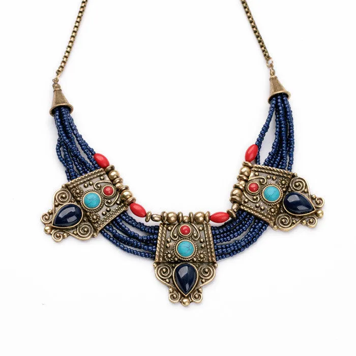 Hot Sale New Arrival Acrylic Zinc Alloy Christmas Gift Small Blue Beads Chain Vintage Europe Chokers Necklace