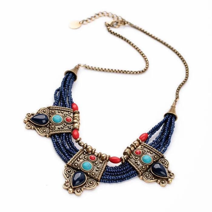 Hot Sale New Arrival Acrylic Zinc Alloy Christmas Gift Small Blue Beads Chain Vintage Europe Chokers Necklace