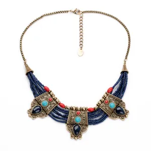 Hot Sale New Arrival Acrylic Zinc Alloy Christmas Gift Small Blue Beads Chain Vintage Europe Chokers Necklace