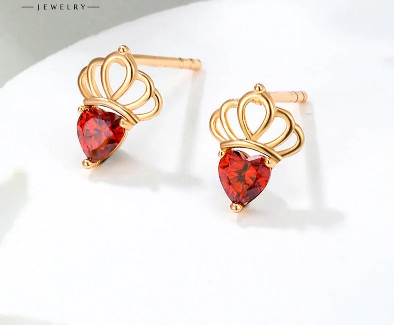 Jewelry Crown Earrings Red Love Earrings Ins Trendy Elegant Daily Matching Goddess Day Gift