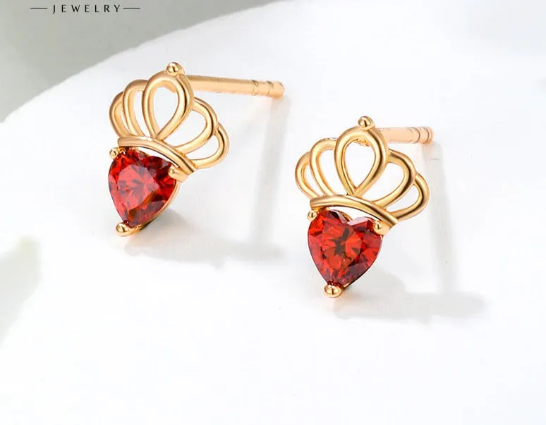 Jewelry Crown Earrings Red Love Earrings Ins Trendy Elegant Daily Matching Goddess Day Gift