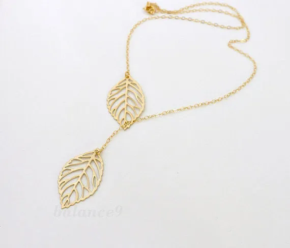 Jewelry Fashion Metal Leaves Double Leaf Short Chain Necklaces Clavicle