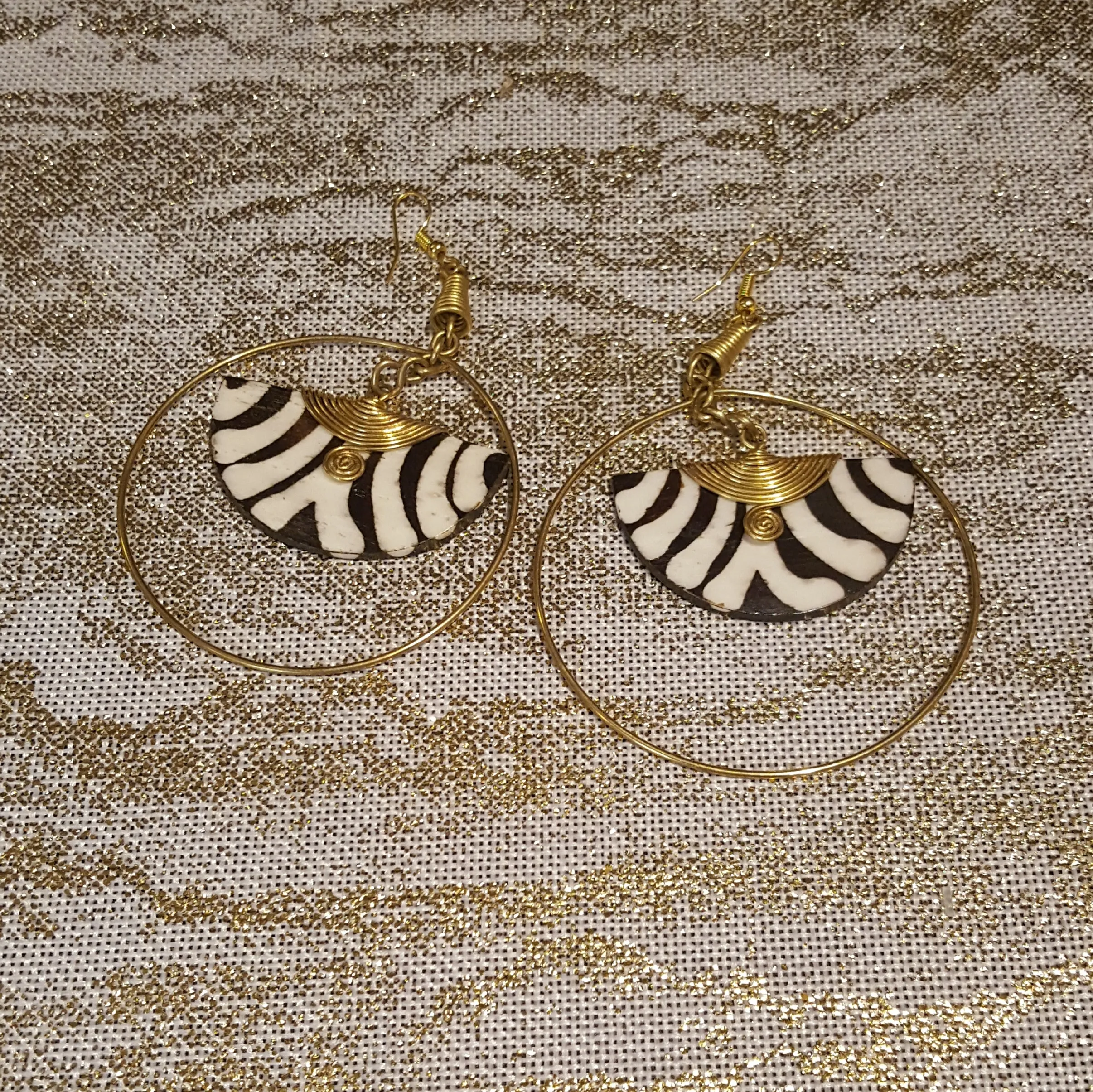 Kenyan Bone 'Batik Honey' Hoop Earrings