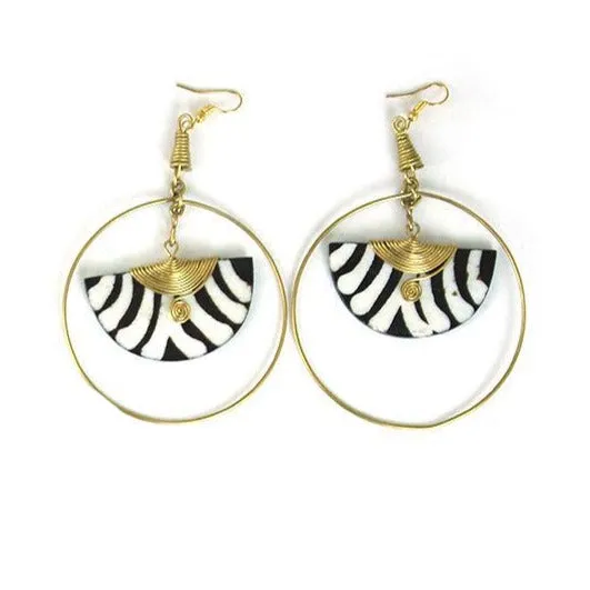 Kenyan Bone 'Batik Honey' Hoop Earrings