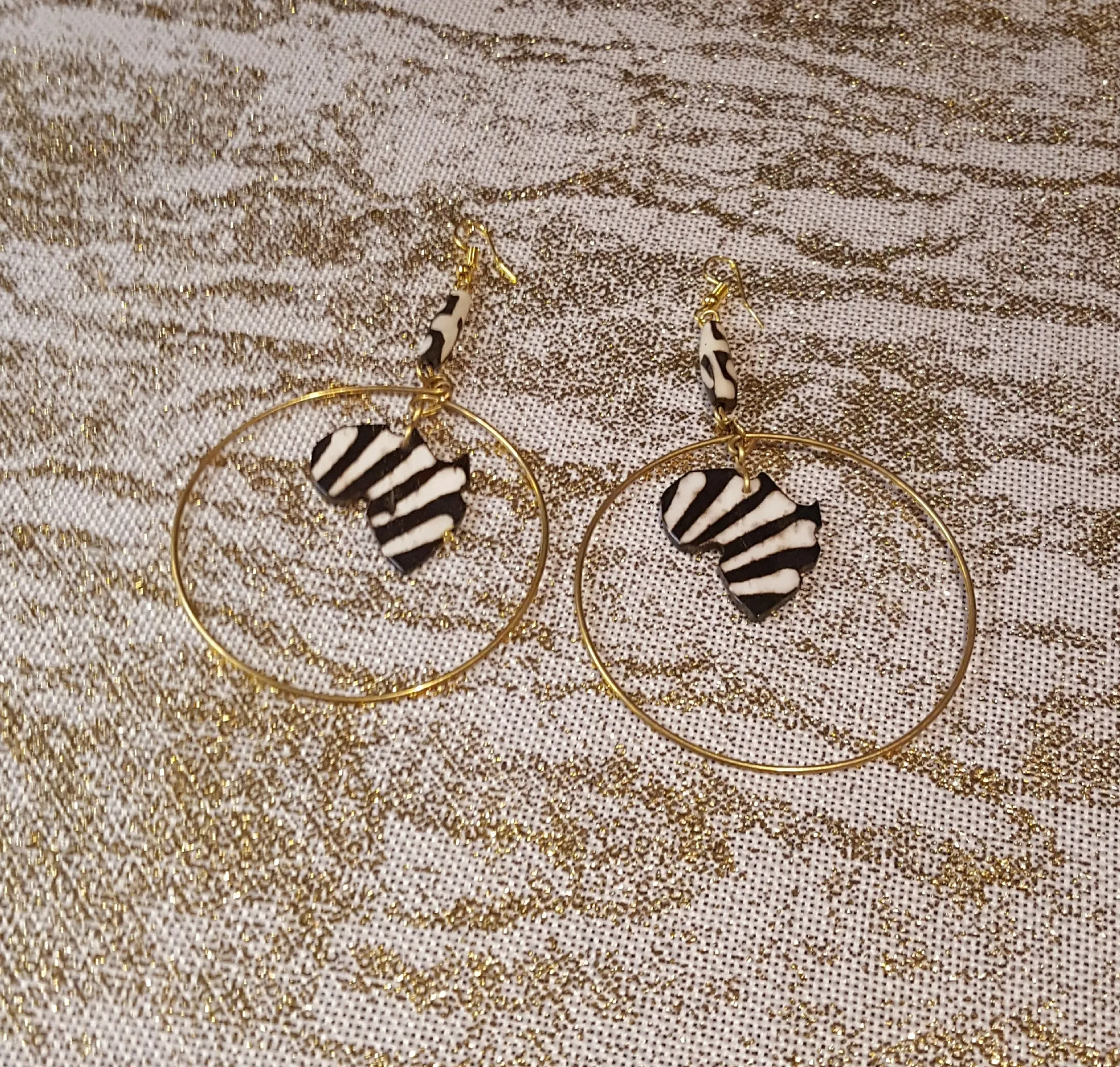 Kenyan Bone 'Batik Honey' Hoop Earrings