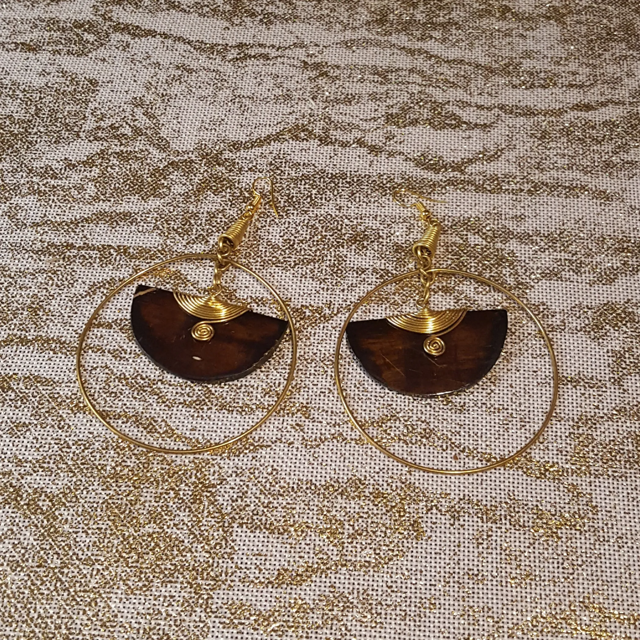 Kenyan Bone 'Batik Honey' Hoop Earrings