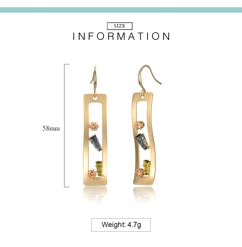 Korean Crystal Geometric Hollow Square Dangle Woman Drop Earrings