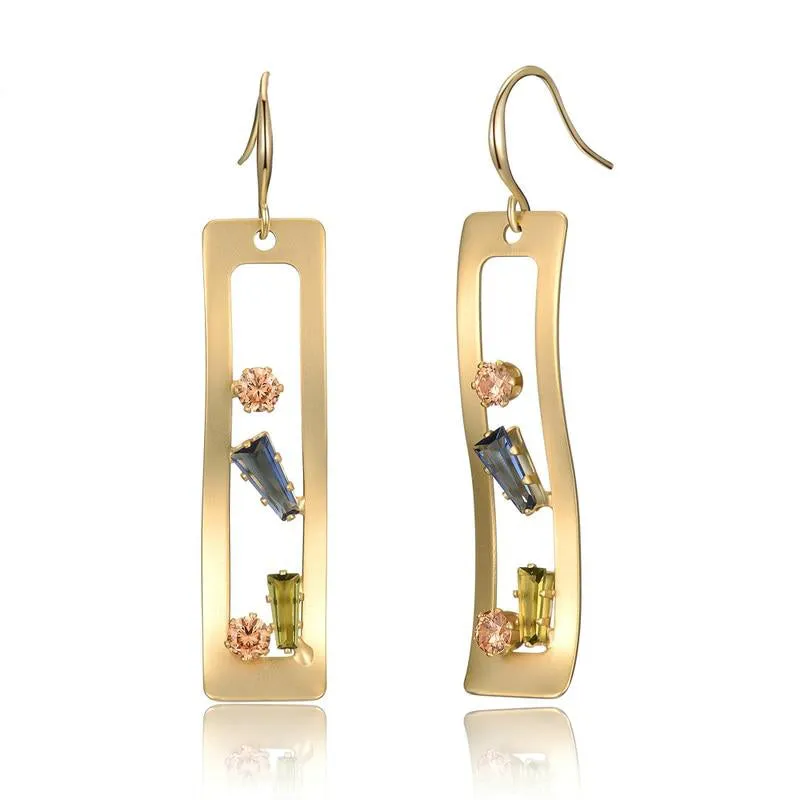 Korean Crystal Geometric Hollow Square Dangle Woman Drop Earrings