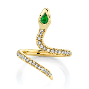 Kundalini Shakti Ring with French Pavé Diamonds with Emerald Head | Ready to Ship