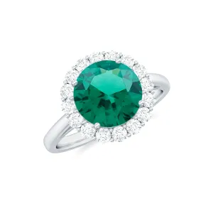 Lab Grown Emerald Halo Ring with Diamond