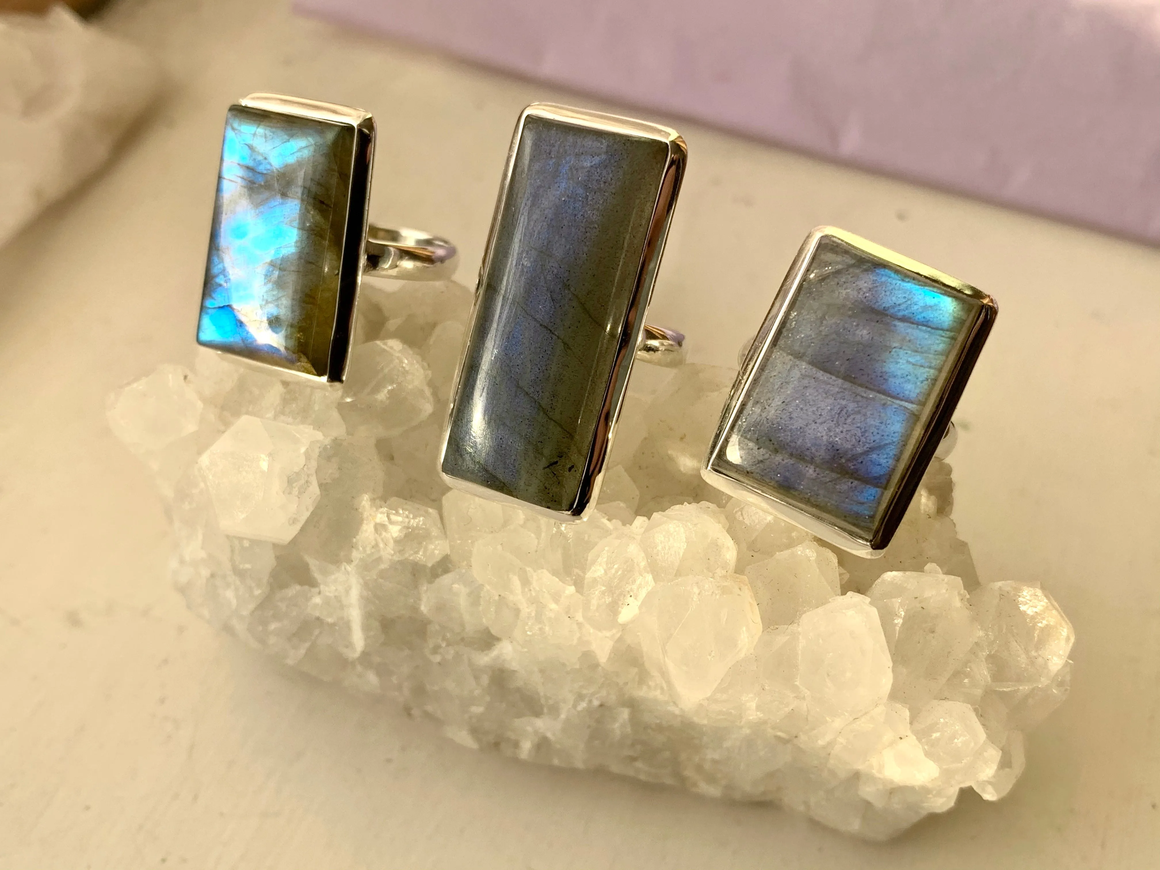 Labradorite Akoni Ring - Sharp Rectangle`(US 8)