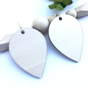 Large Upside Down Teardrop Earring, Birch Dangle Wooden Earrings, Gift for Sister, Trendy Lightweight Earrings