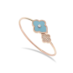 LUCE COLOUR - BRACELET FLEX TOI ET MOI S-M ROSE GOLD PAVE TURQUOISE & 1 DIAMOND