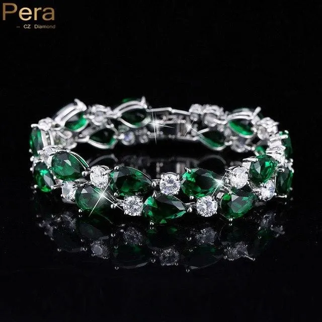 Luxury CZ Green Cubic Zirconia Stone Large Charm Bracelet