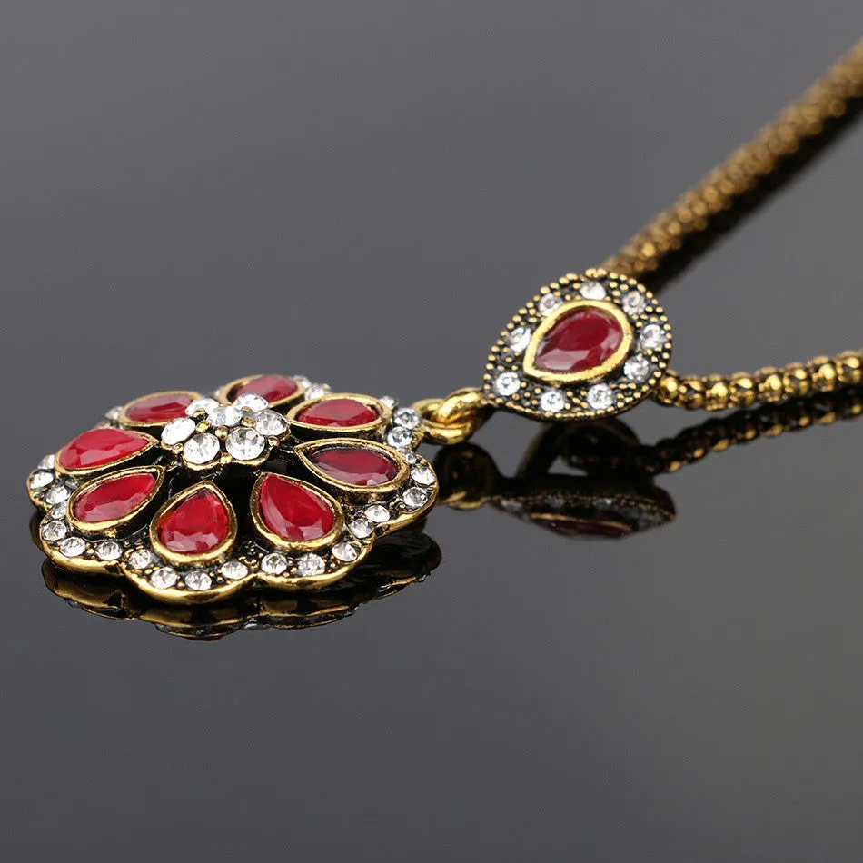 Luxury Ruby Jewelry Fashion Petal Type Nigerian Wedding African Beads Gold Plated Jewelry Sets For Women