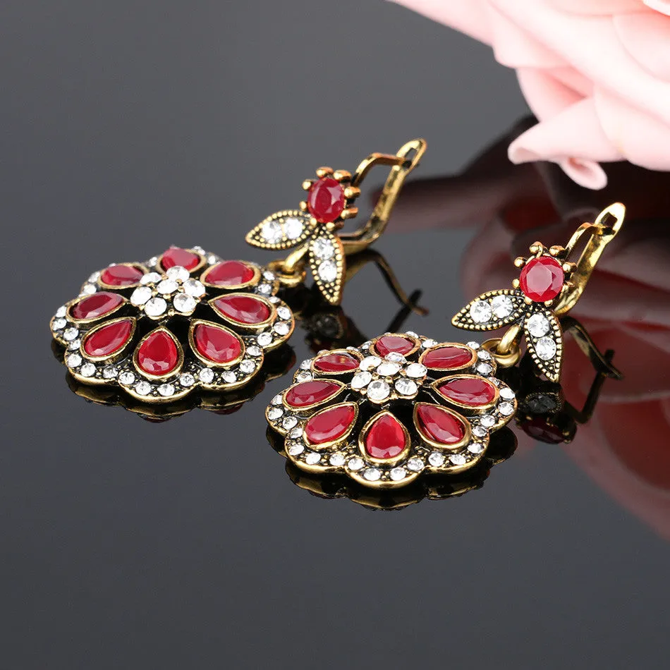 Luxury Ruby Jewelry Fashion Petal Type Nigerian Wedding African Beads Gold Plated Jewelry Sets For Women