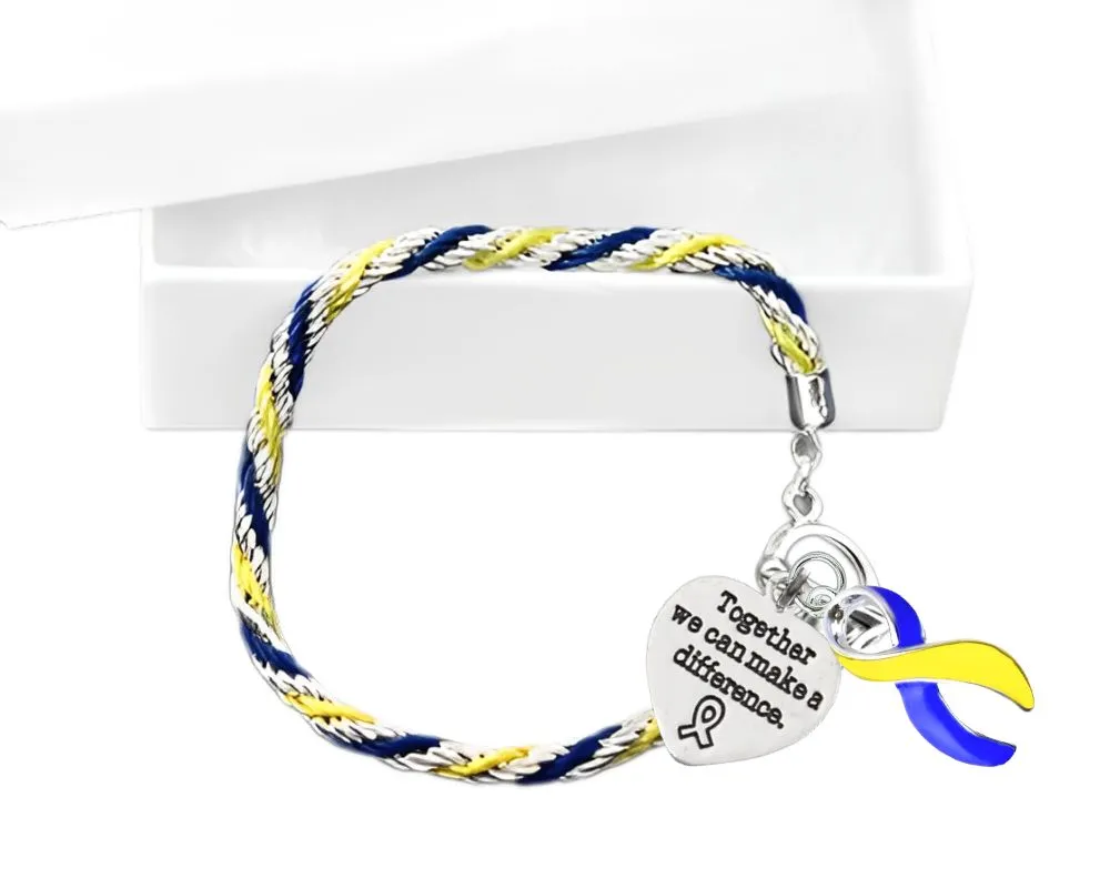 Make A Difference Blue & Yellow Ribbon Rope Bracelets